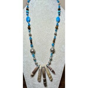 Sea Urchin Spine Tigers Eye Faux Turquoise Beaded Southwestern Boho Necklace